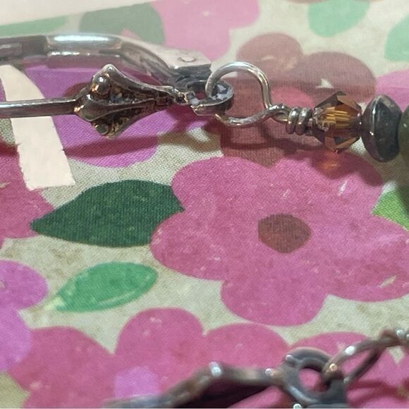 Sterling, green tortoise, hematite and Swarovski Crystal drop earrings - Picture 2 of 8